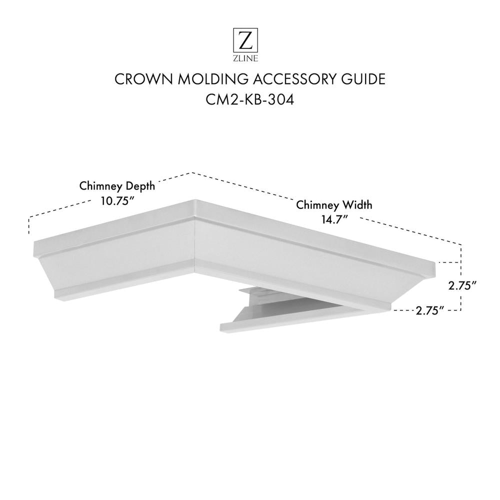 ZLINE CM2 KB 304 Crown Molding Profile 2 for Wall Mount Range Hood - Premium Kitchen Ventilation Trim - Perfect for Modern & Traditional Kitchen Designs