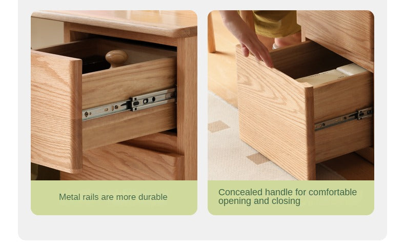 Solid Oak Wood Narrow Long Table with Storage Cabinet - Perfect for Small Spaces, Entryways & Home Offices