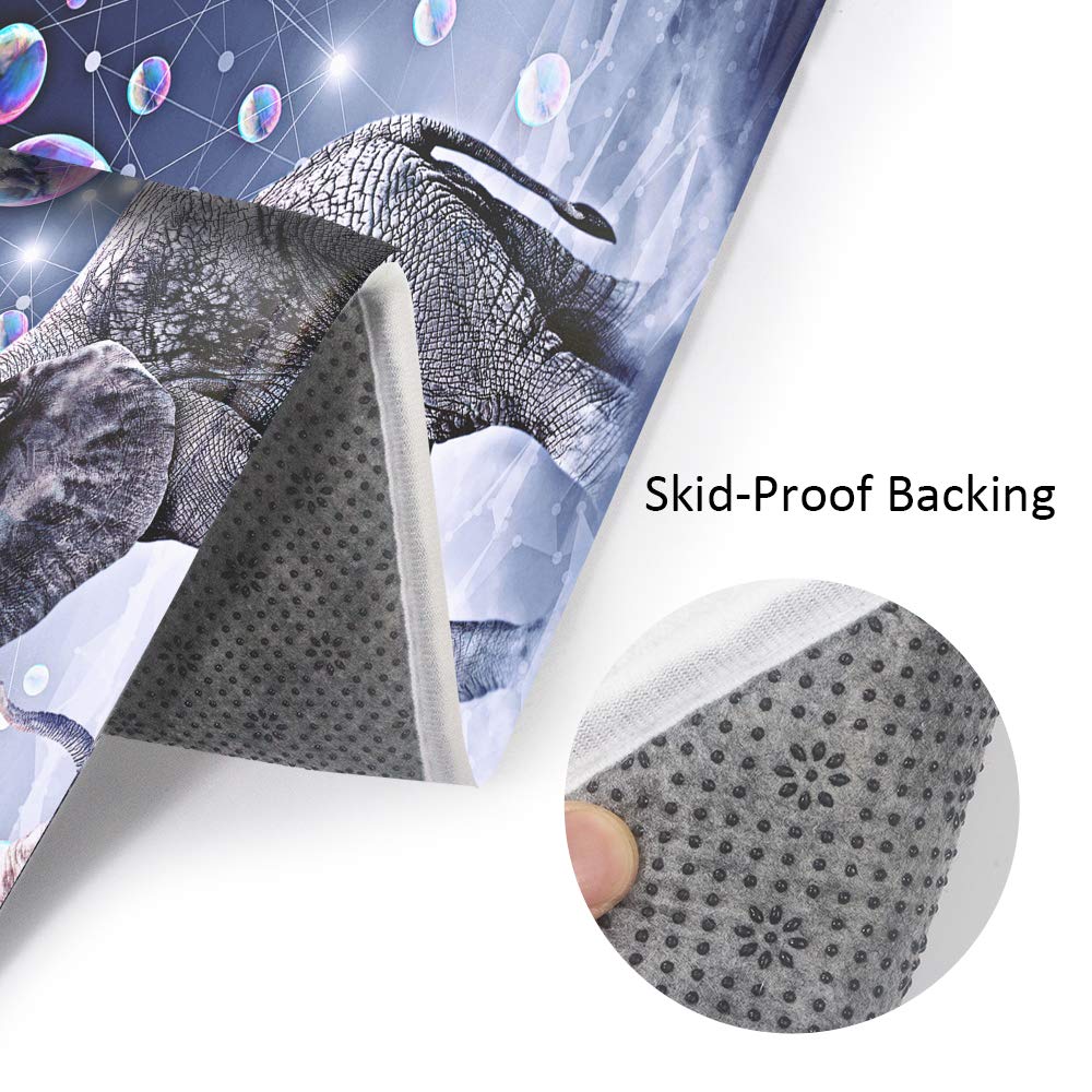 Cute Elephant Bath Rug Set - 3-Piece Dreamy Rainbow Bubbles Bath Mat with African Animal Pattern, Anti-Skid Absorbent Floor Carpet & Soft Toilet Lid Cover - Perfect for Kids' Bathroom, Nursery Decor and Gift Ideas