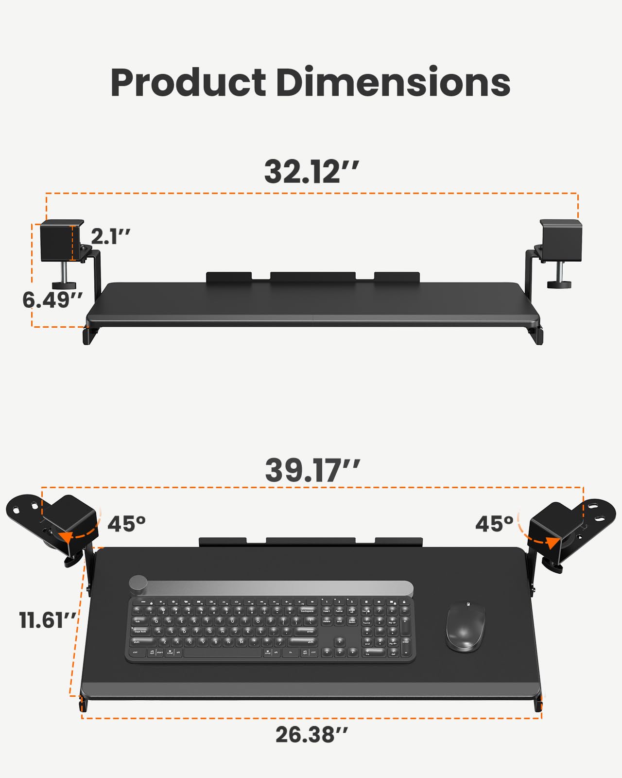ErGear Adjustable Under Desk Keyboard Tray - 26.38