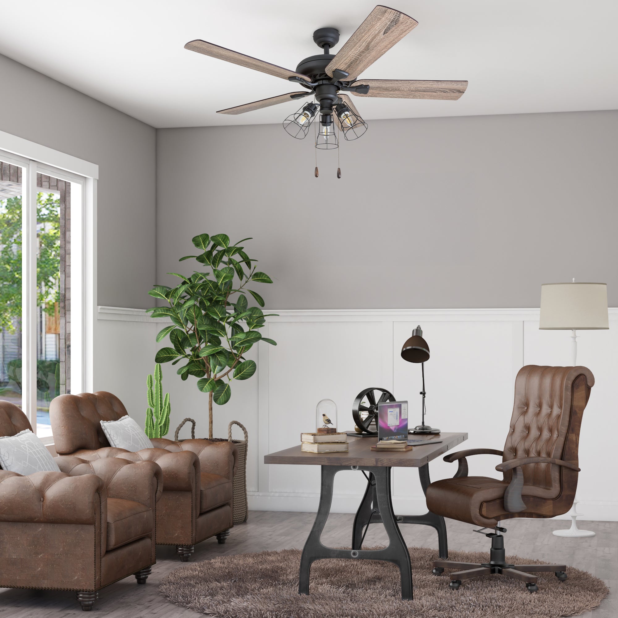 52 Inch Lincoln Woods Bronze Ceiling Fan with Pull Chain - Modern Indoor Ceiling Fan for Living Room, Bedroom, and Office - Energy Efficient & Quiet Operation