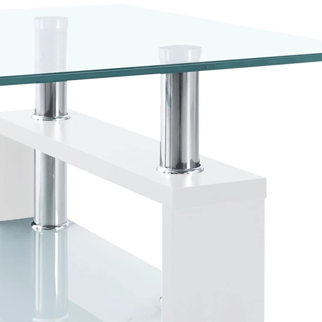 Modern Coffee Table with Storage - 2-Tier Tempered Glass Center Table for Living Room (37.4