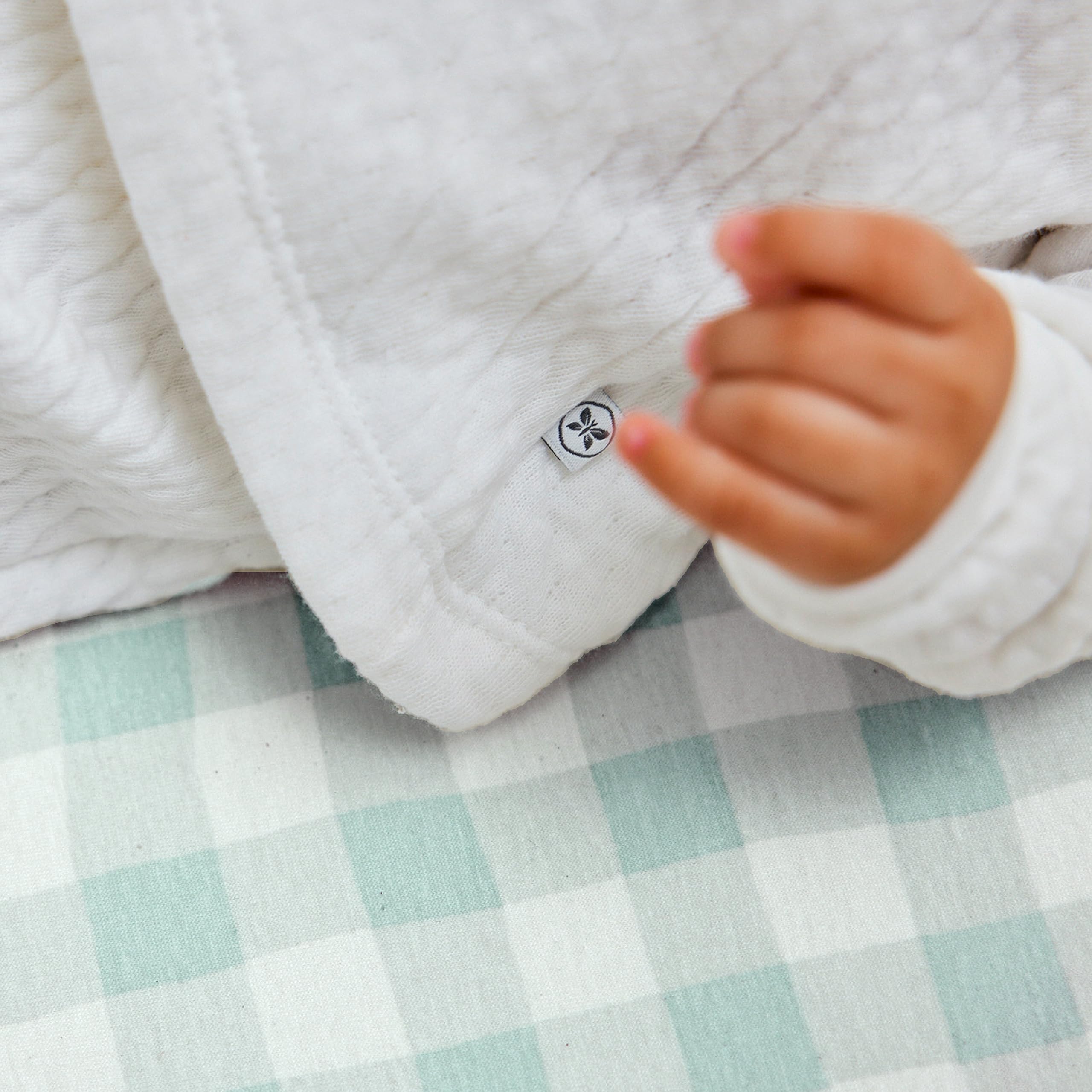 HonestBaby Quilted Baby Blankets - Reversible Organic Cotton Blanket for Infant Boys & Girls | Unisex Jumbo Leag Sage | Soft Nursery Blanket for Crib, Stroller, Swaddle & Baby Shower Gift | One Size