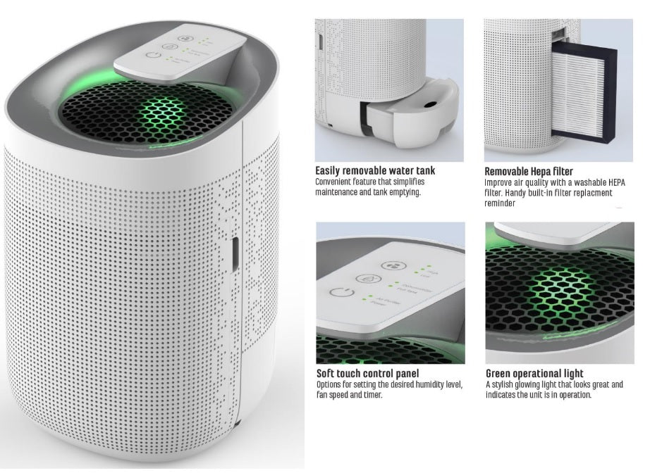 Sheffield 2-in-1 Dehumidifier & Air Purifier with HEPA Filter - 1500 Sq Ft Coverage for Home, Basement, Bedroom & Office - PLA1552