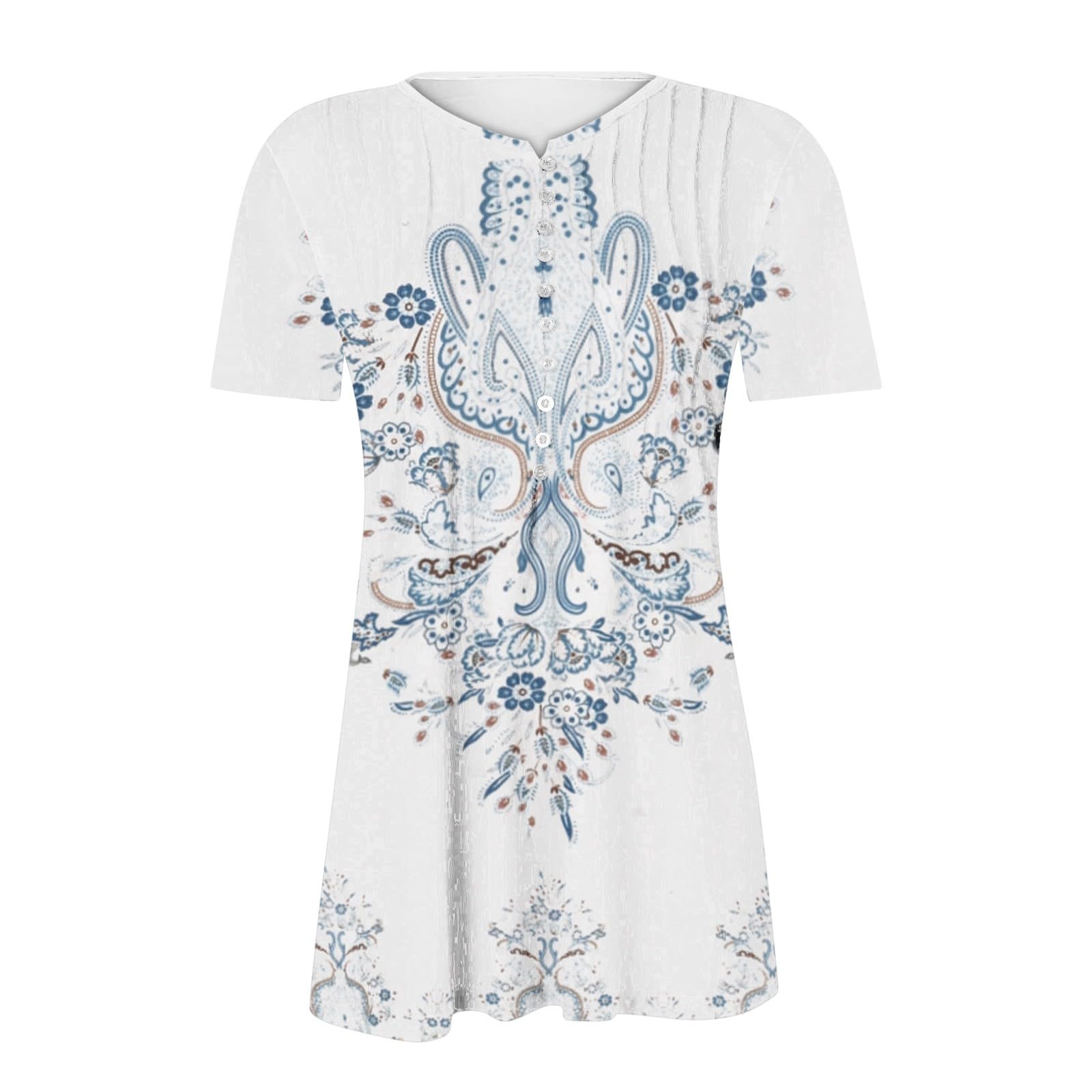 Women's Floral Boho Blouse - Elegant V-Neck Short Sleeve Button-Up Top for Summer | Casual & Dressy Going Out Tops | Perfect for Beach Vacations, Date Nights & Office Wear