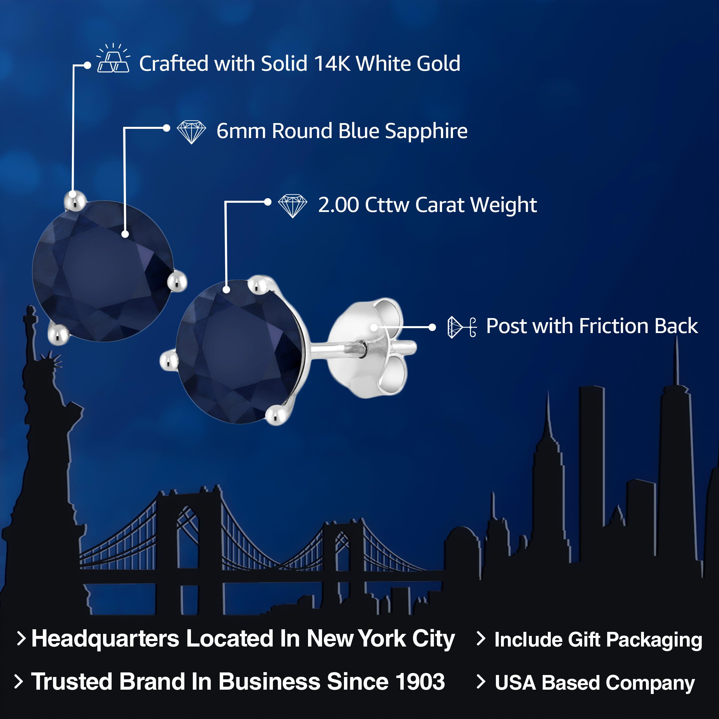 14K Gold 6MM Round Birthstone Stud Earrings for Women & Men | Gemstone Martini 3-Prong Setting | Perfect Gift for Birthday, Anniversary & Special Occasions