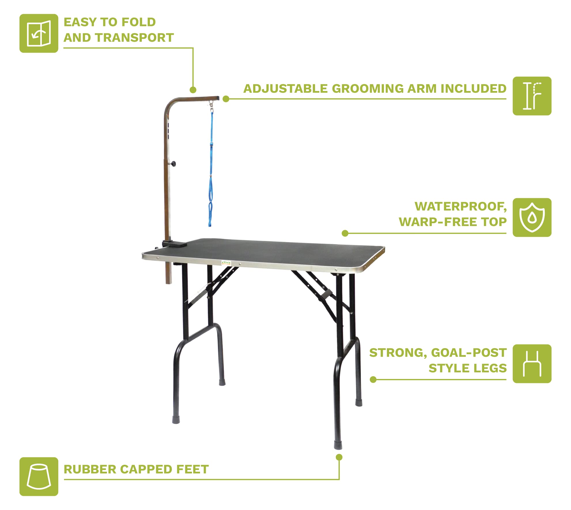 Go Pet Club 30 Inch Foldable Dog Grooming Table - Adjustable Arm, Portable & Non-Slip Pet Grooming Station for Home Use - Perfect for Bathing, Trimming & Nail Care - Black
