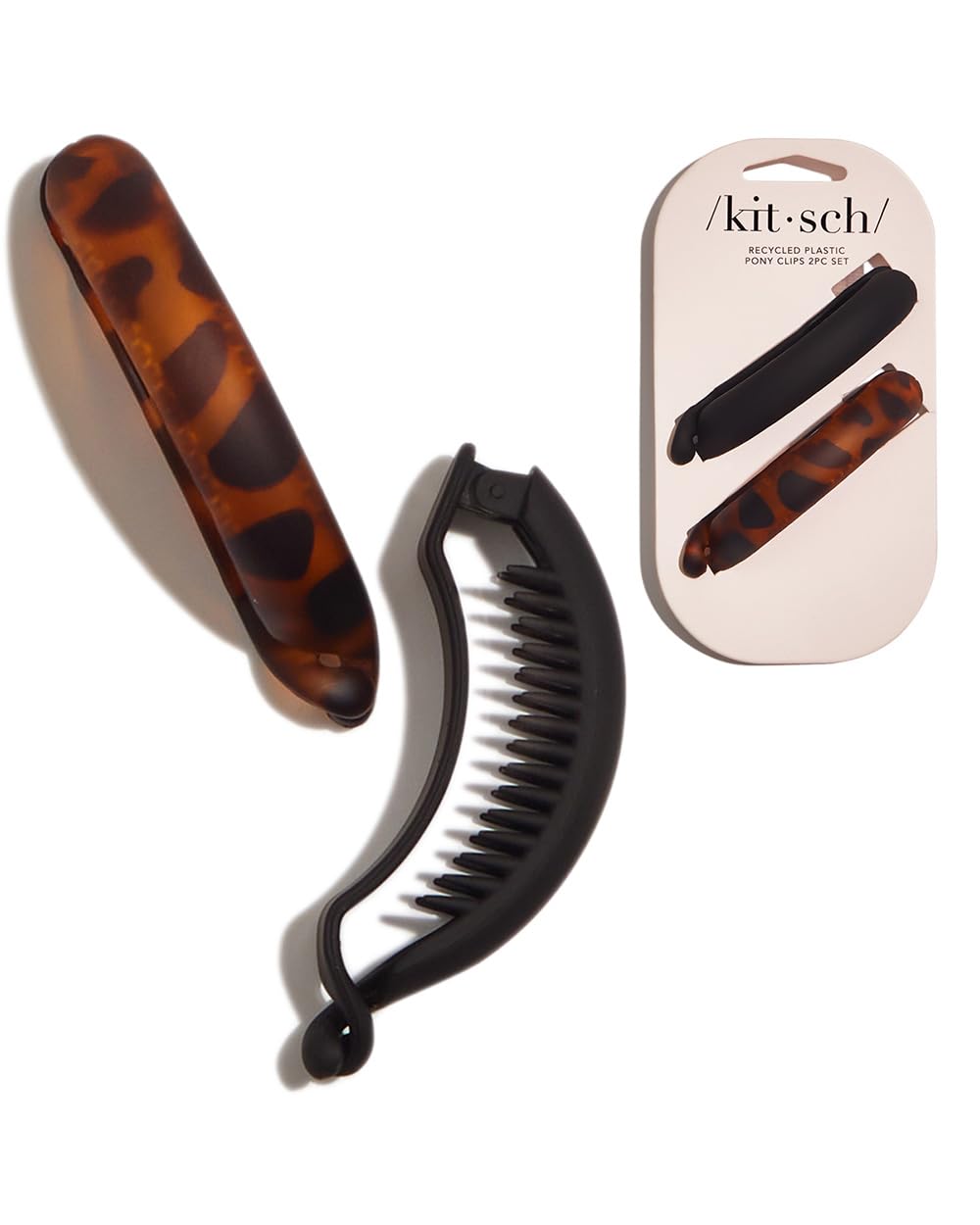 Eco-Friendly Recycled Plastic Hair Clips for Women - Matte Low Ponytail Holders & Creaseless Barrettes (2-Pack Black & Tortoise) - Perfect for Work, Gym & Everyday Hairstyles