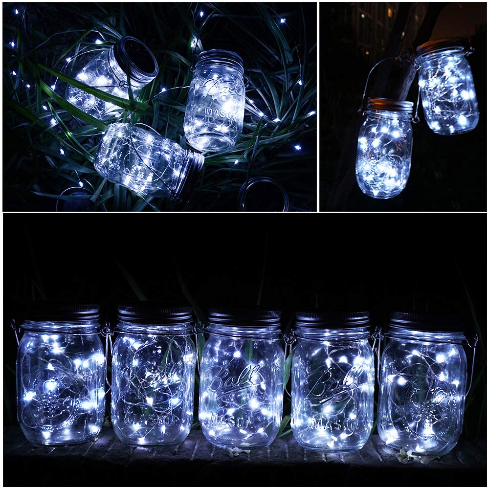 SunKite Solar Mason Jar Lid String Lights - 6 Pack, 15 LED Fairy Star Firefly Lights for Outdoor Decor (Jars Not Included) | Perfect for Patio, Garden, Wedding, Lantern & Table Decoration in Cool White | Energy-Saving Solar Powered Ambient Lighting