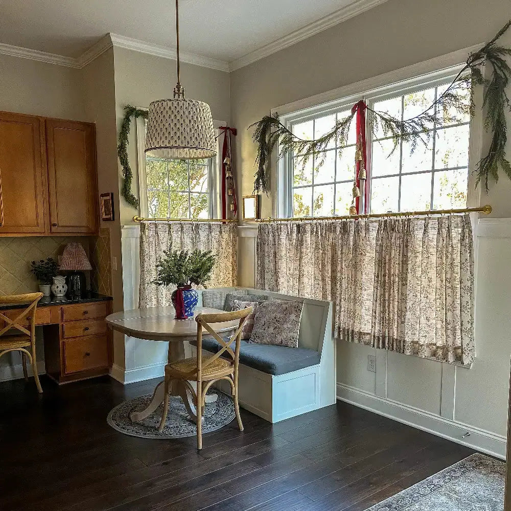 Elegant Sara Le Print Linen Pleated Cafe Curtains - Light Filtering Window Treatment for Kitchen, Dining Room & Bathroom
