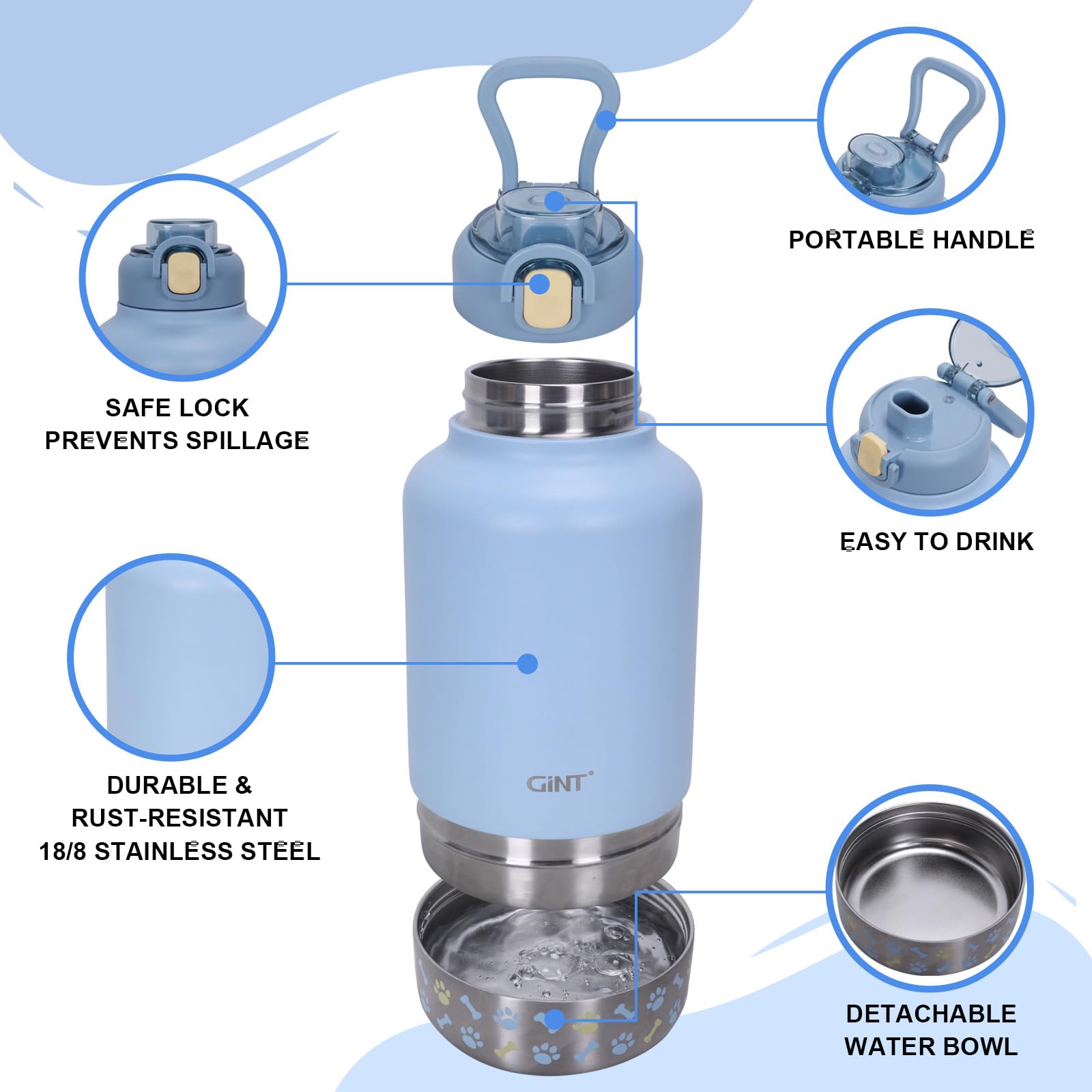 **GiNT 37oz Insulated Stainless Steel Dog Water Bottle with Portable Bowl & Carrying Case – Leak-Proof Travel Water Dispenser for Dogs, Pets & Humans – Perfect for Hiking, Camping, and Daily Walks**