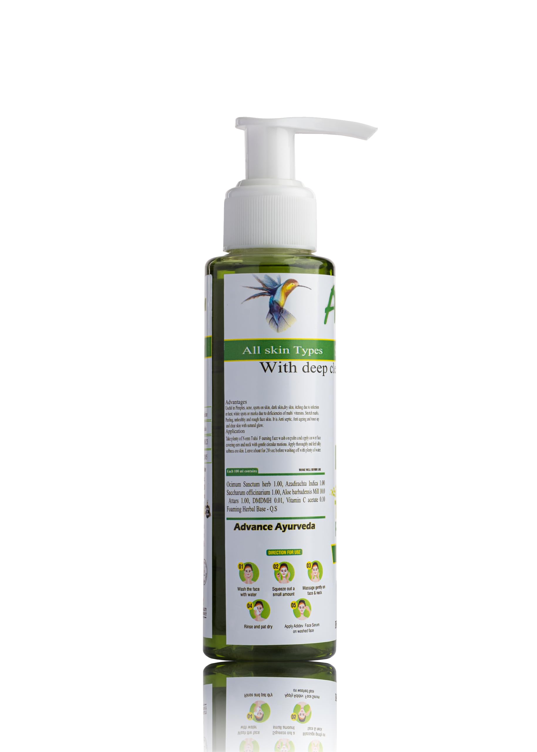 Adidev Herbals Neem Tulsi Moisturizing & Anti-Acne Face Wash for Oily & Acne-Prone Skin - Natural Cleanser for Daily Skincare Routine