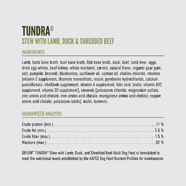 Orijen Tundra Grain-Free Canned Dog Food - High Protein, Natural Ingredients for Adult Dogs - Perfect for Outdoor Adventures & Active Lifestyles