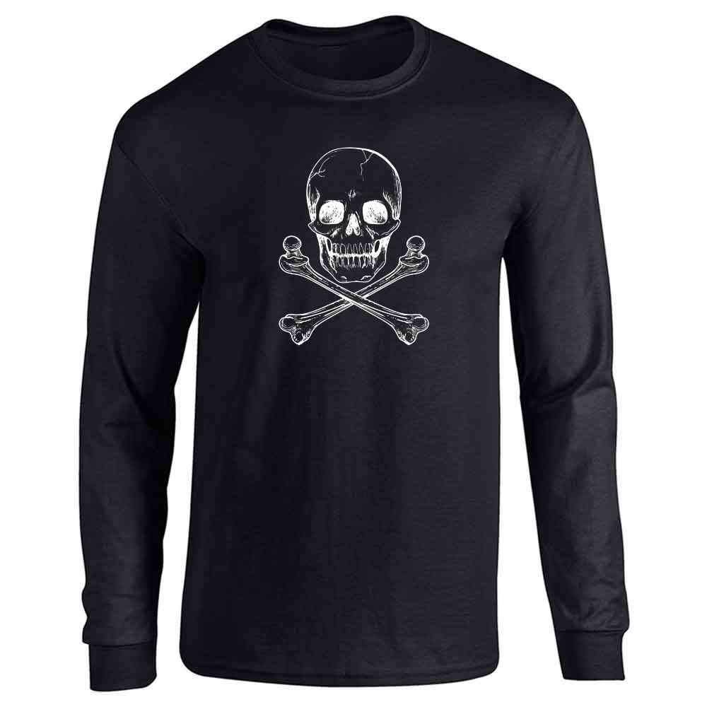Pop Threads Skull & Crossbones Poison Retro Horror Halloween Long Sleeve T-Shirt | Vintage Creepy Graphic Tee for Halloween Parties & Goth Fashion