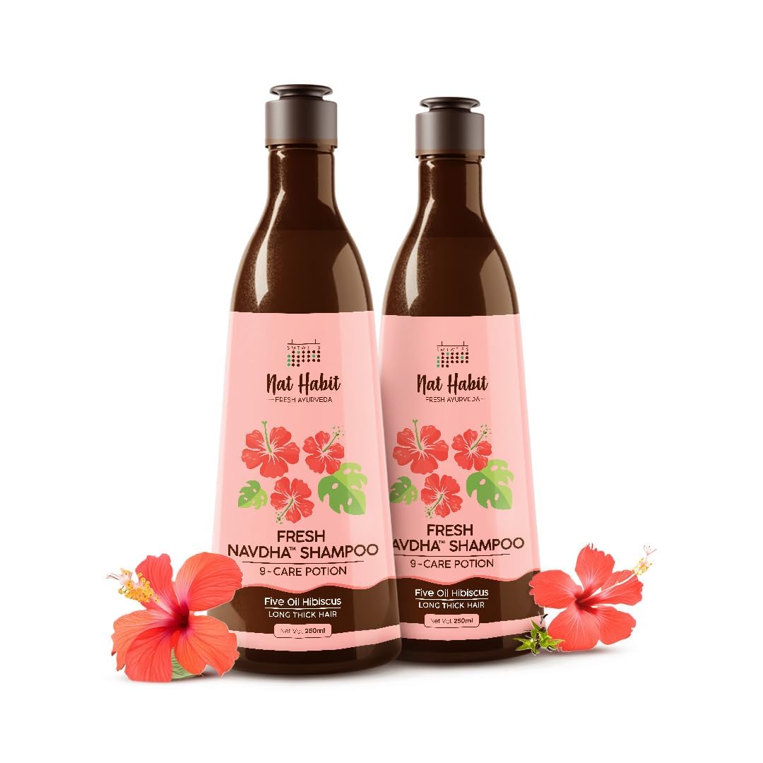 Nat Habit Sulfate-Free Natural Five Oils Hibiscus Hair Growth Shampoo for Women & Men - 2 Pack (500ml Total) - Promotes Thicker, Healthier Hair - Ideal for Daily Use & Scalp Care