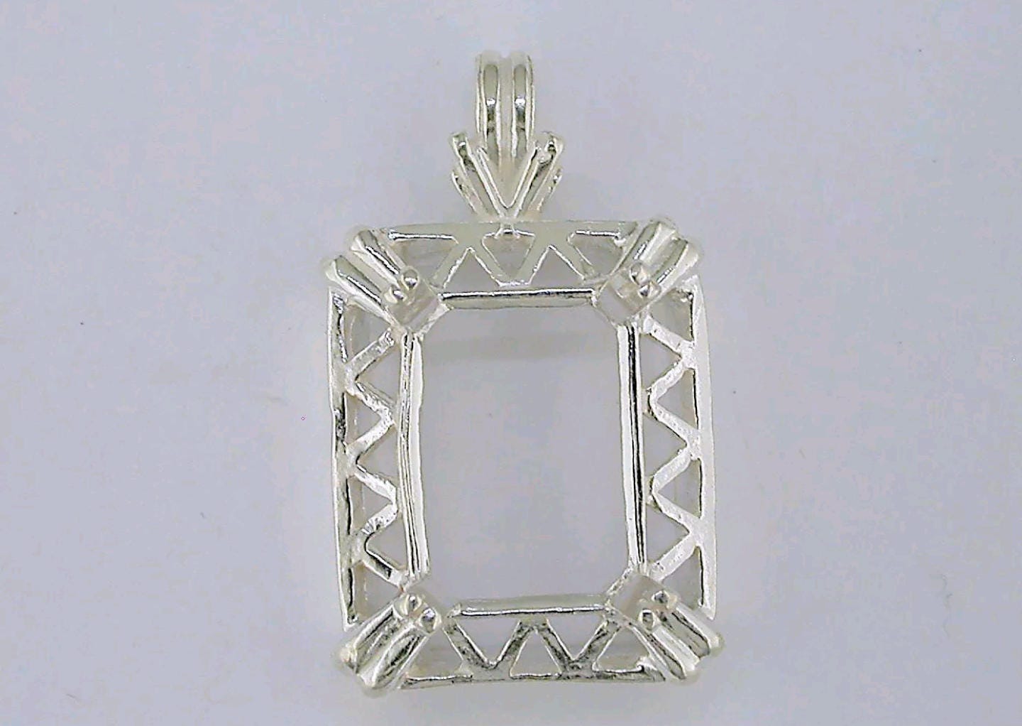 14x10 Emerald Cut Sterling Silver or 14kt Gold Pendant Setting - USA Made Jewelry for Women, Engagement & Special Occasions
