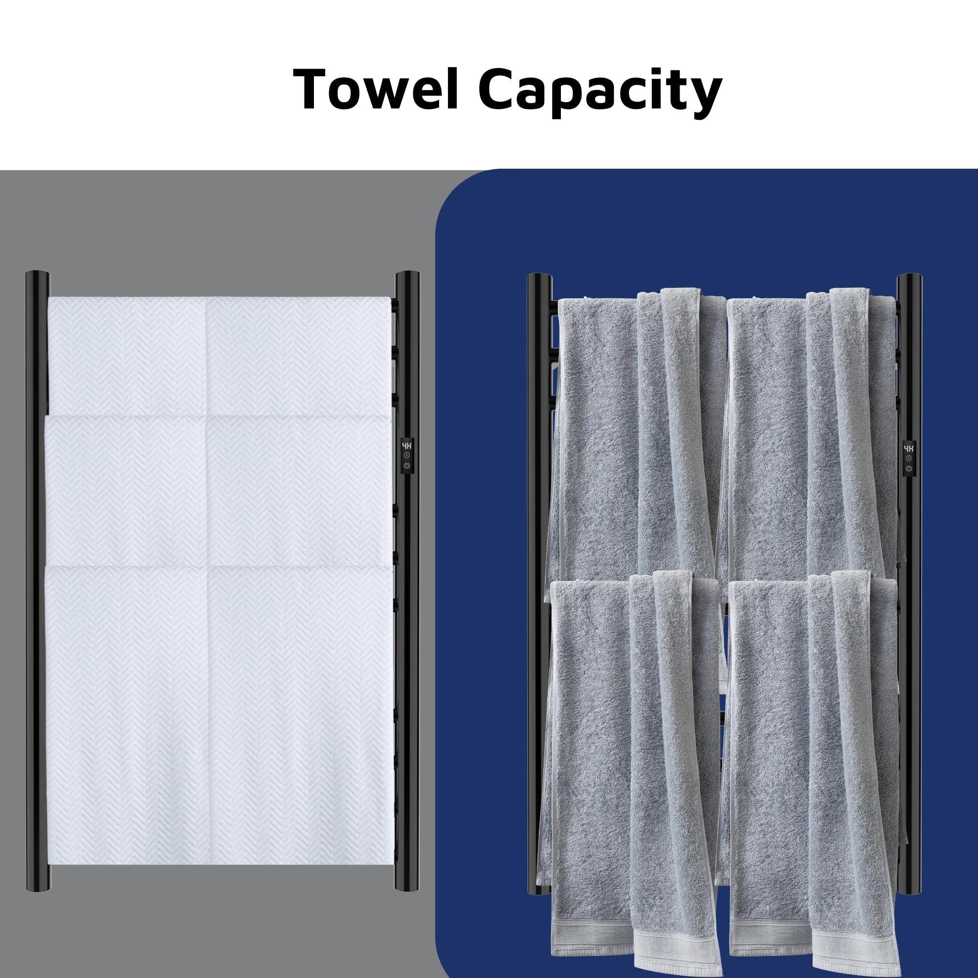 Electric Heated Towel Rack Warmer with Timer - Wall Mounted Bathroom Towel Warmer for Spa & Luxury Home (Hardwired or Plug-in) - Perfect for Bathrooms, Hotels & Spas