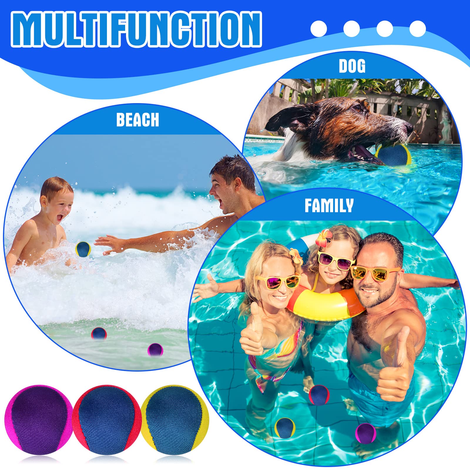 6 Pcs Water Skipping Balls - 2 Inch Beach Pool Toys for Kids Outdoor Games