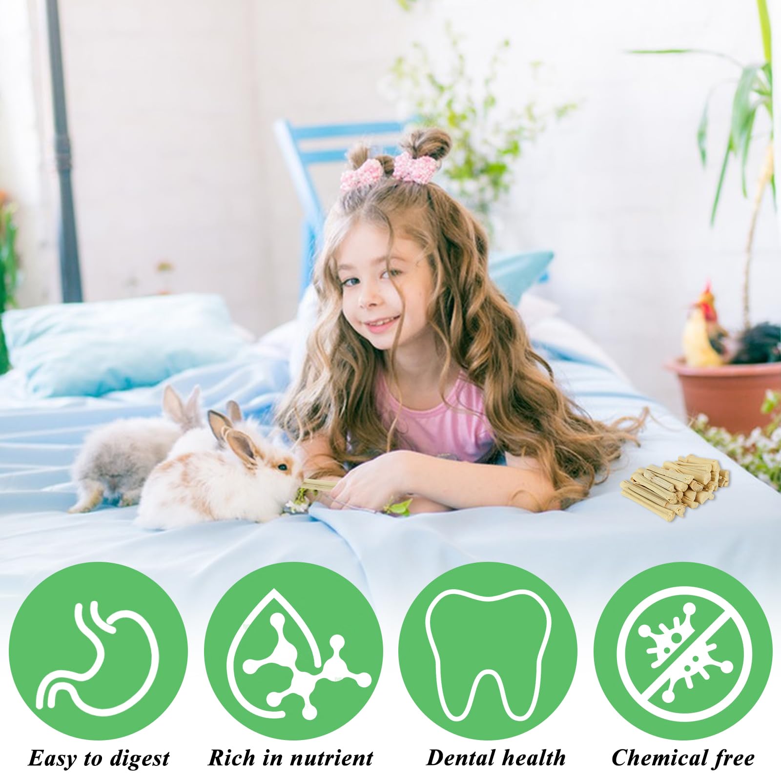 Natural Bamboo Chew Sticks for Rabbits - 2.2lb (1000g) Small Animal Teeth Grinding Toys - Safe Molar Treats for Bunnies, Hamsters, Chinchillas & Guinea Pigs - Perfect for Cage Enrichment and Dental Health