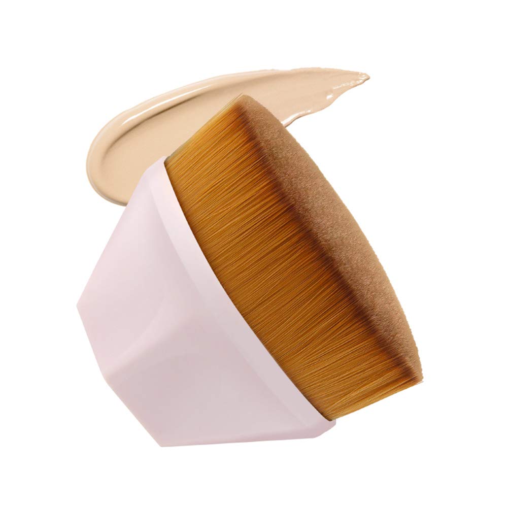Professional Kabuki Makeup Brush - Flat Top Foundation Brush for Liquid, Cream & Powder - Soft Synthetic Fiber Face Blending Brush (Pink with Protective Case) - Perfect for Airbrush Finish & Everyday Makeup Application