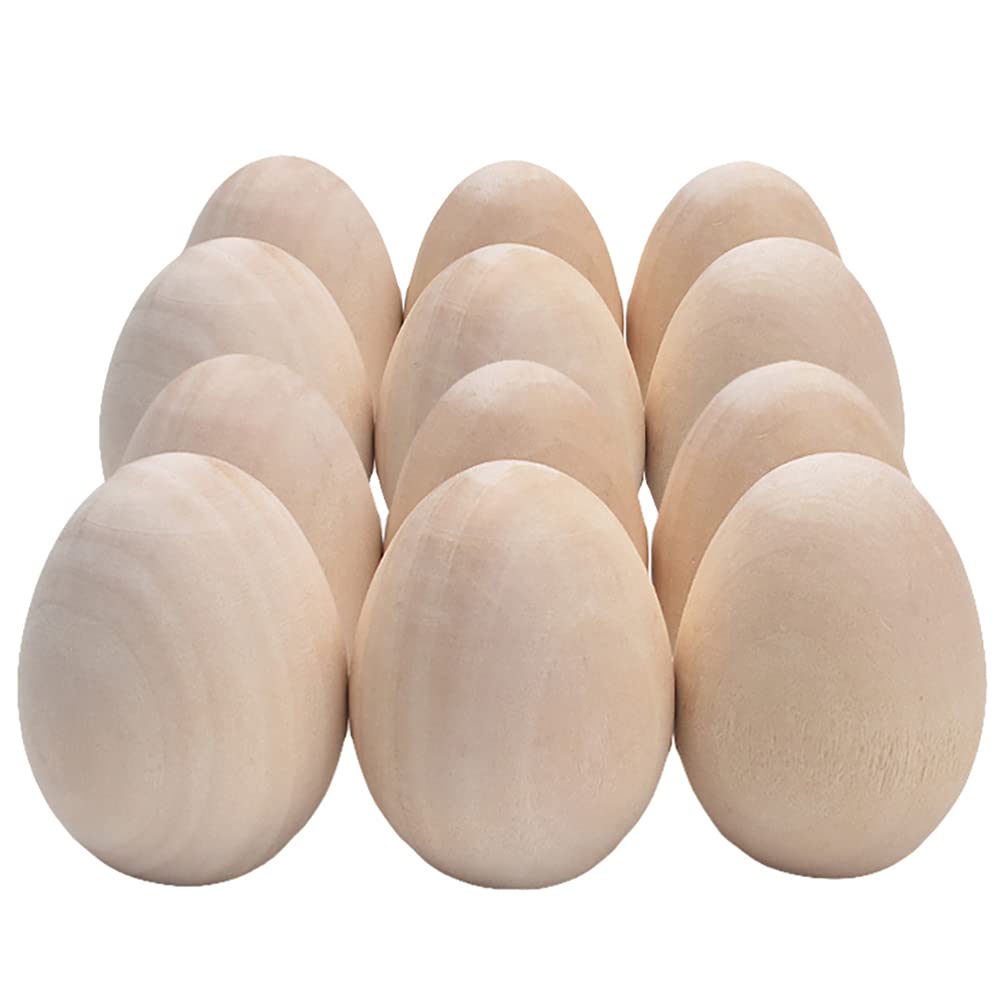Amosfun 12pcs Unpainted Wooden Eggs for DIY Craft Painting - Natural Wooden Easter Egg Decorations (35-46mm) - Perfect for Kids Art Projects, Easter Decor & Home Crafts