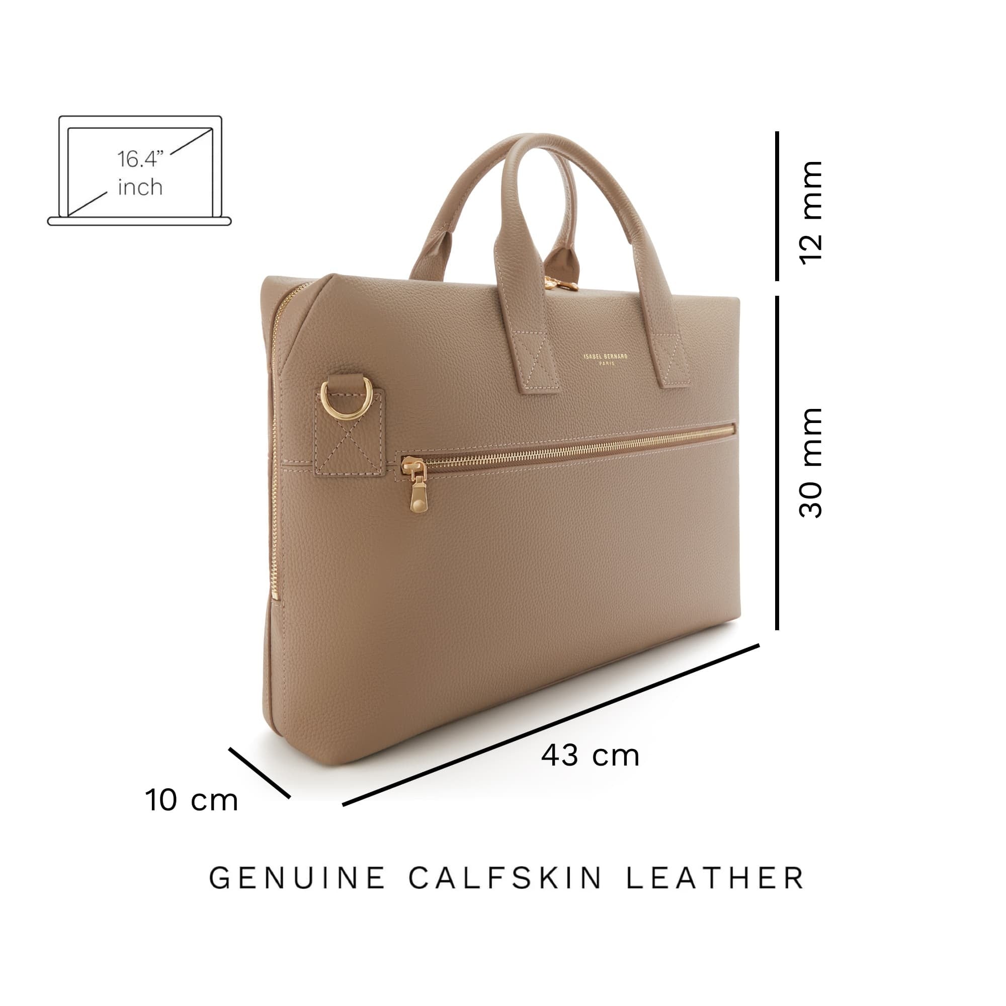 Honoré Anique Taupe Calfskin Leather Handbag with 16.4 Inch Laptop Pocket - Stylish Work Tote for Women, Perfect for Office, Business Travel & Daily Commute