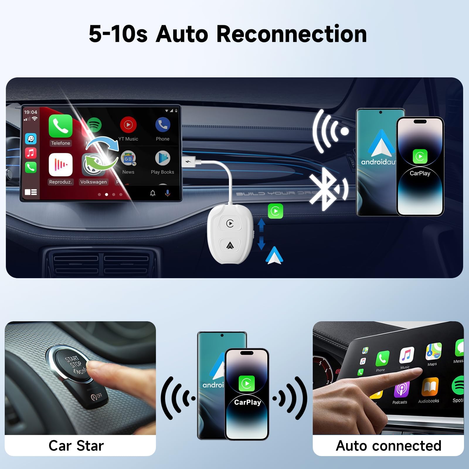 Wireless CarPlay Adapter for iPhone - USB CarPlay Dongle, 2-in-1 Wireless CarPlay & Android Auto Adapter, Converts Wired to Wireless for Cars (2017+ Models, iOS 10+) - Perfect for Commuting, Road Trips & Hands-Free Driving