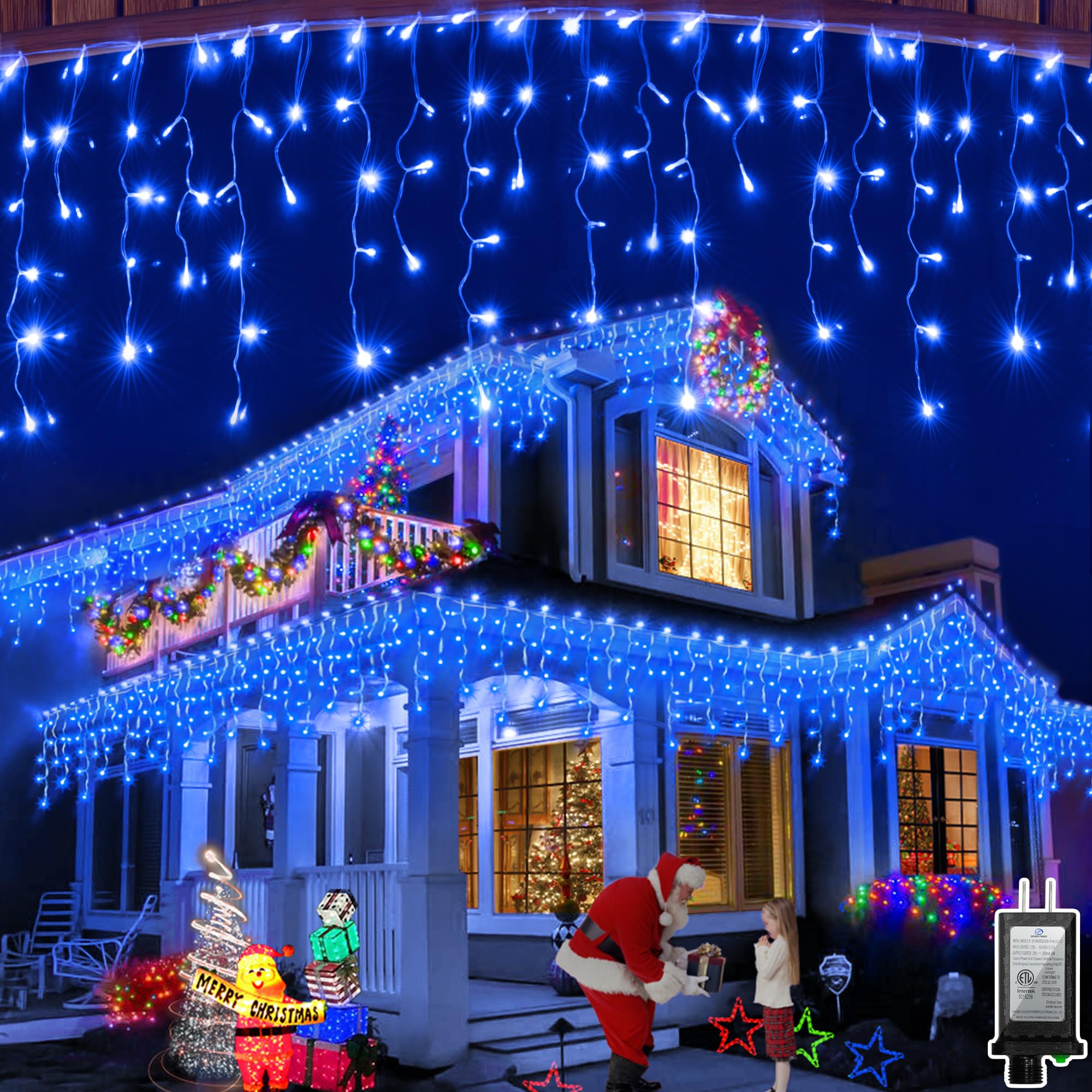 1296 LED Christmas Lights with 288 Drops - 131FT Outdoor Waterproof Hanging String Lights with 8 Lighting Modes & Timer - Plug in Curtain Lights for Holiday, Wedding, Party, Home, Garden, Fence Decoration (Blue) - Perfect for Indoor and Outdoor Christmas Decorations, Backyard Lighting, and Festive Events