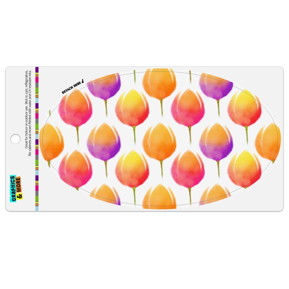 Watercolor Tulip Pattern Vinyl Euro Oval Magnet for Car, Refrigerator & Locker - Decorative Sticker for Home, Office & Dorm Room Organization
