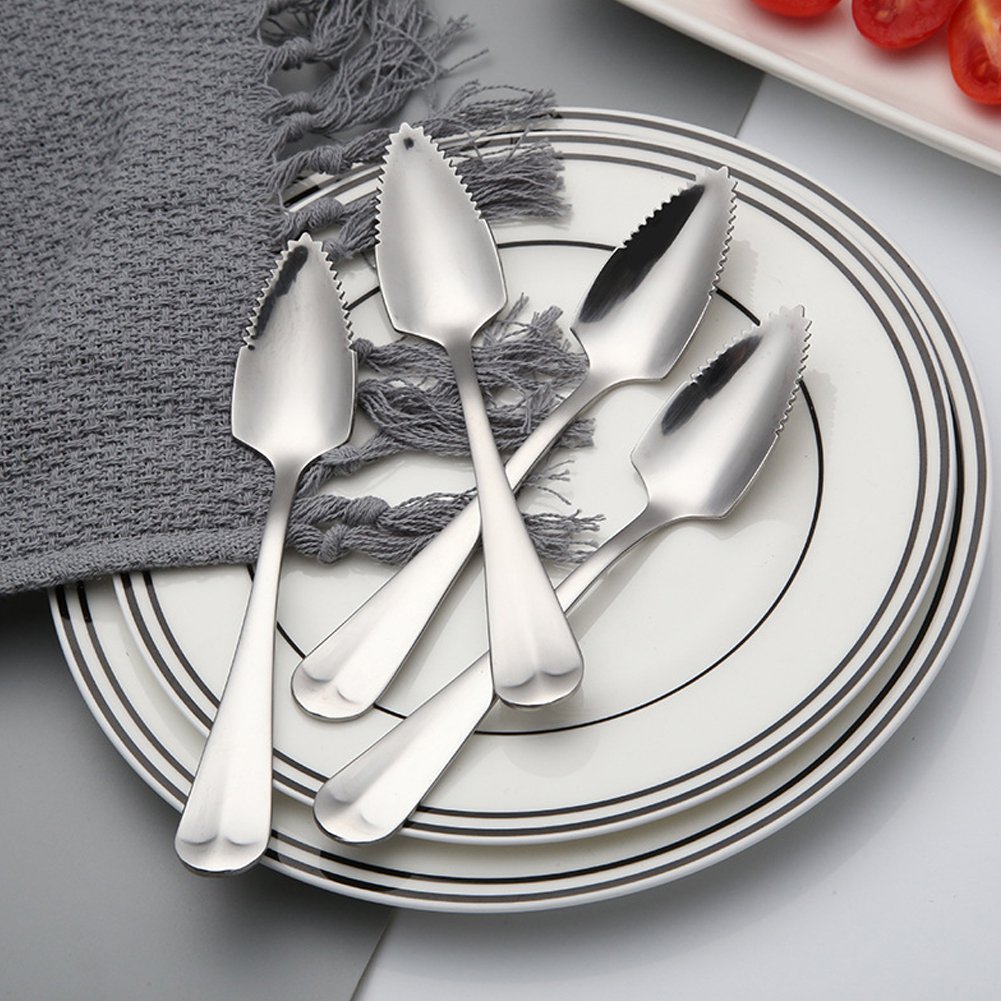 6-Piece Stainless Steel Grapefruit Spoon Set with Serrated Edge - 6 Inch Silver Kitchen Utensils for Fruit Salad, Desserts, and Breakfast