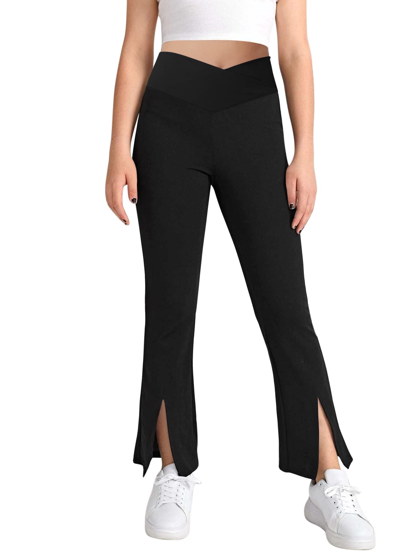 Girls Bootcut Yoga Pants - High Waisted V Crossover Flare Leggings for Workout, Dance & Casual Wear | Stretchy & Comfortable Activewear