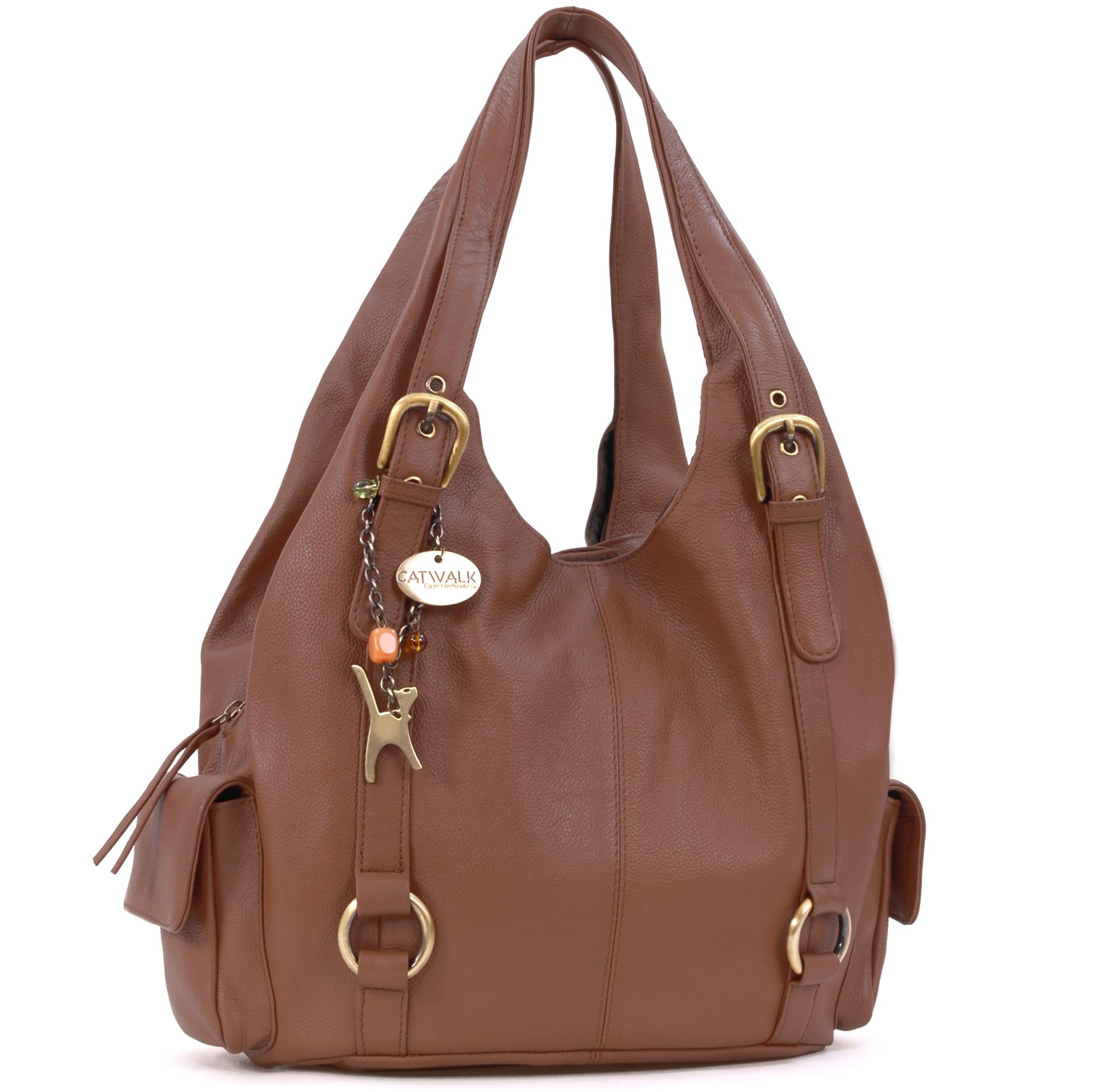 Catwalk Collection Women's Large Leather Shoulder Bag - Stylish Hobo Tote with Zip Closure & Multiple Compartments - Perfect for Work, Travel & Everyday Use - Alex