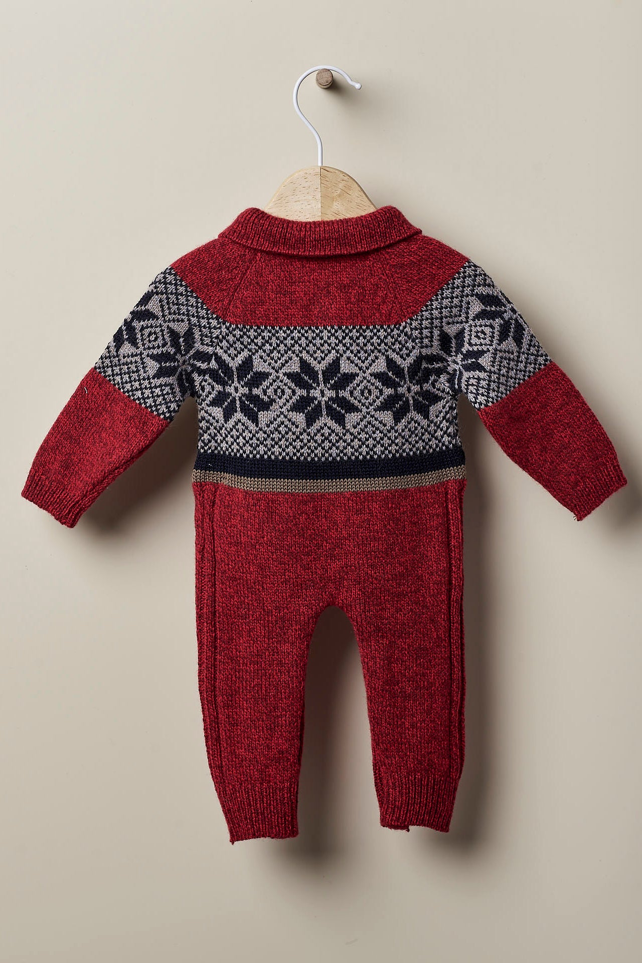 Rodrigo Burgundy Fair Isle Knit Romper for Women - Cozy Winter Jumpsuit with Nordic Pattern - Perfect for Christmas Parties & Holiday Gatherings