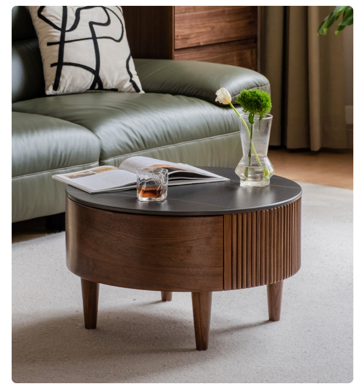 Premium Black Walnut & Ash Solid Wood Combination Rock Plate Coffee Table - Modern Living Room Furniture for Home Decor & Relaxation