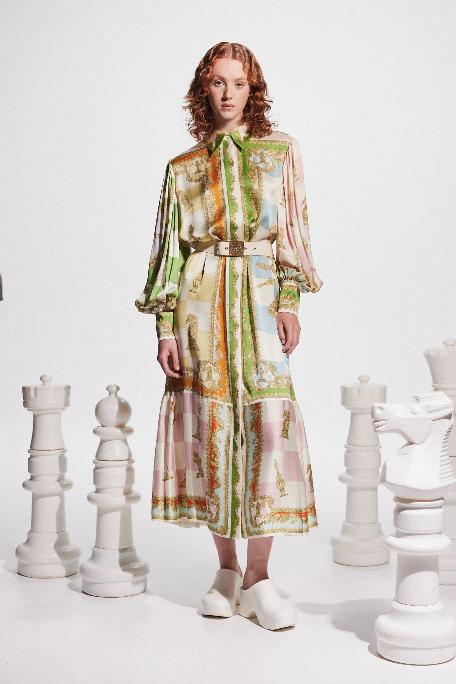 Checkmate Silk Shirtdress for Women - Elegant Long Sleeve Button Down Dress for Office, Party & Special Occasions
