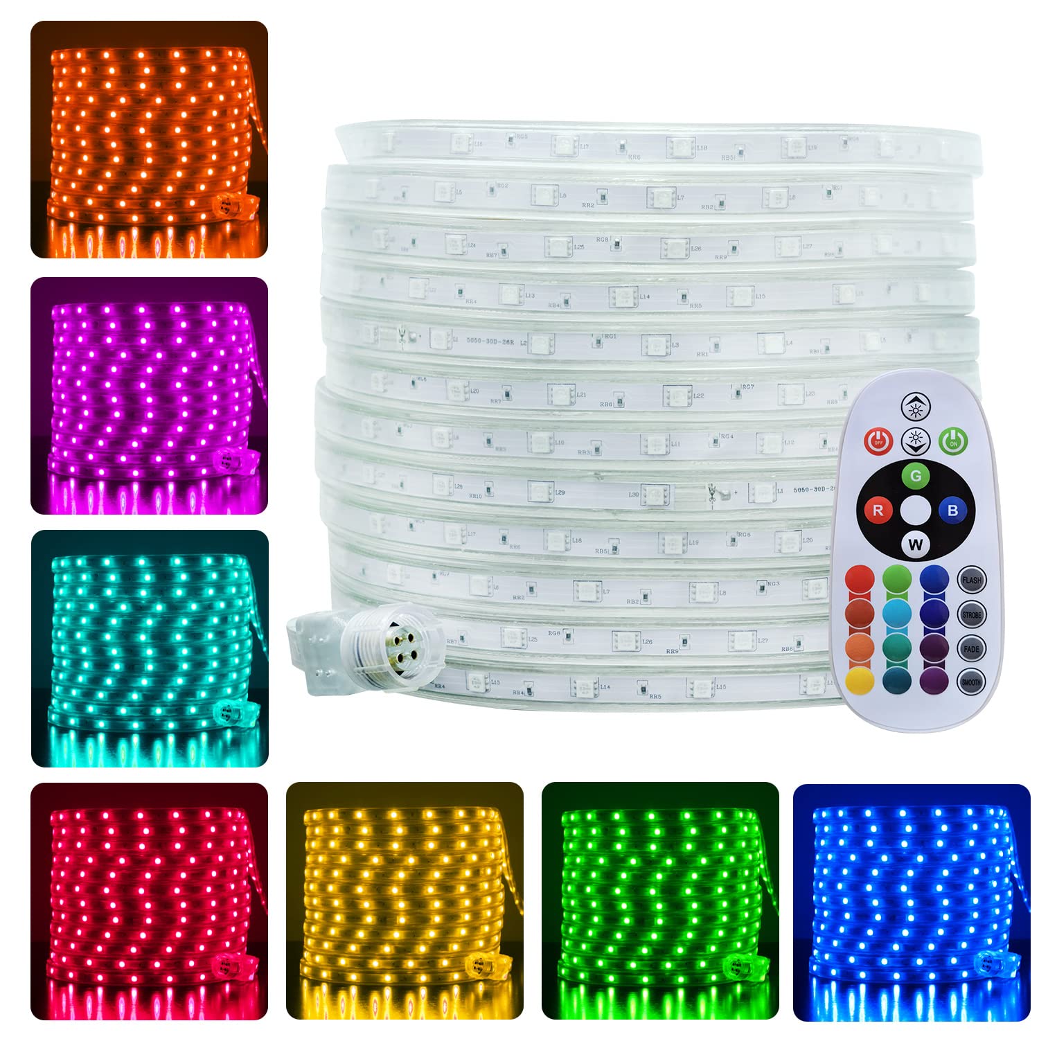 60ft Waterproof RGB LED Rope Lights Outdoor - Dimmable Color Changing Strip Lights with Remote Control for Campers, Gardens, Pools & Parties | Connectable Decorative Lighting for Backyard, Patio & Holiday Decor