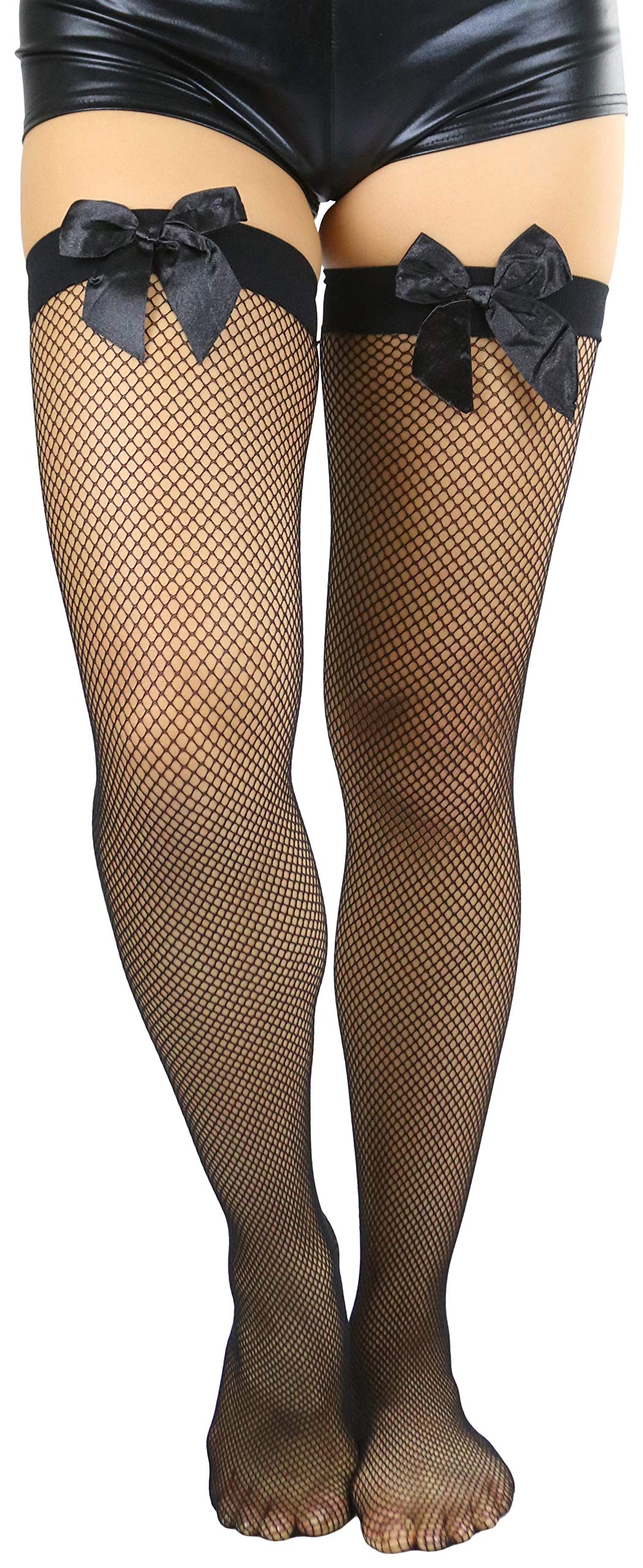 ToBeInStyle Women's Fishnet Thigh High Stockings with Satin Bow - Sexy Fashion Hosiery for Parties, Cosplay & Date Nights