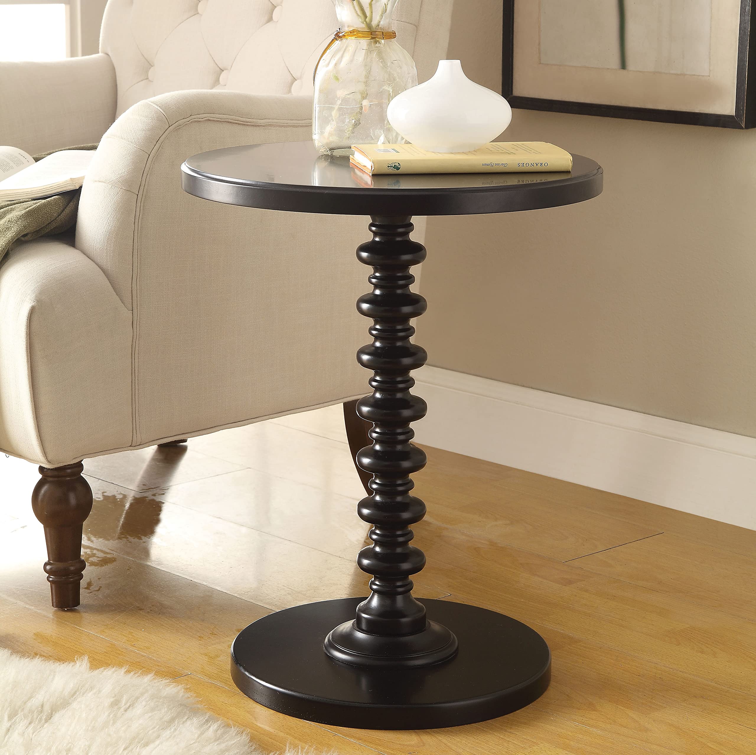 HABITRIO Solid Wood Round Accent Table - Sturdy Sofa Side Table & End Table for Living Room, Bedroom, Home Office - Black | Perfect for Coffee, Books, Lamps & Home Decor