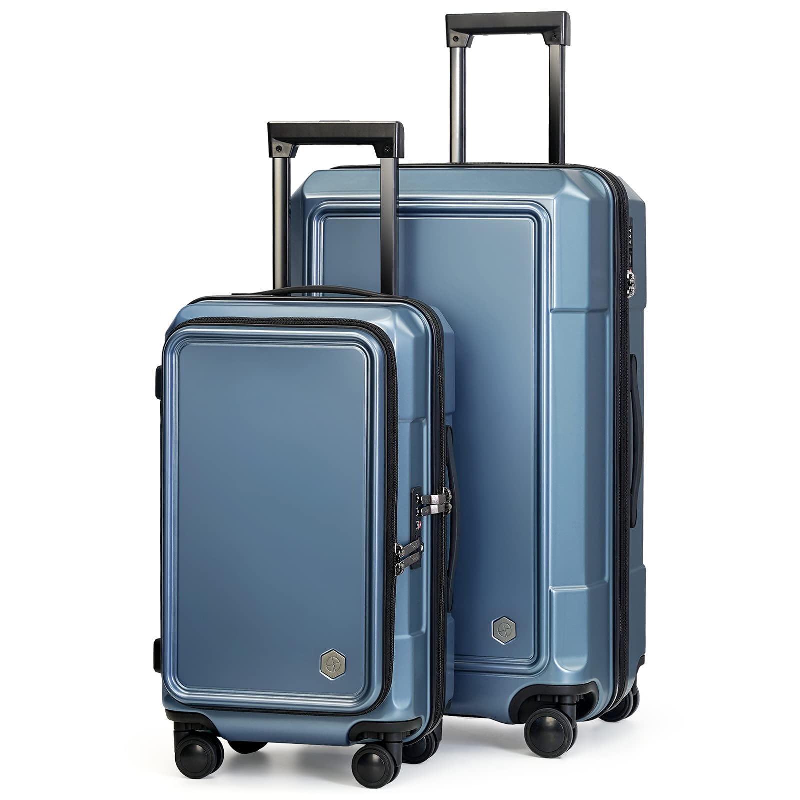 Coolife 2-Piece Hardside Spinner Luggage Set with Pocket Compartment - Blue Carry-On Suitcase & Weekend Travel Bag | Perfect for Air Travel, Business Trips & Vacation Getaways