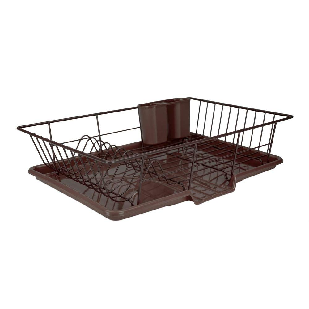 3-Piece Bronze Metal Dish Rack Set with Drying Board & Utensil Holder - 12x19x5 Inches for Kitchen Countertop Organization | Space-Saving Dish Drainer for Small Kitchens, Apartments & RVs
