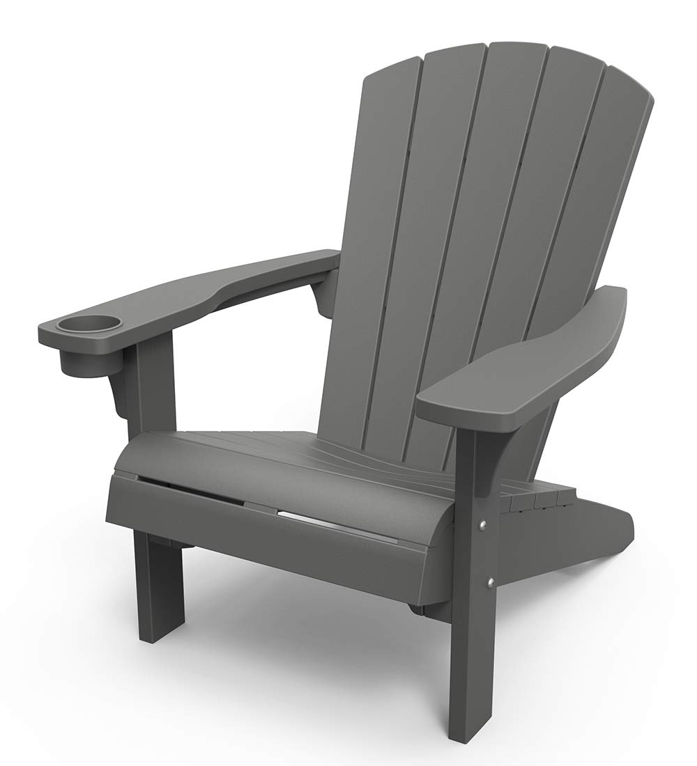 Keter Alpine Adirondack Resin Outdoor Patio Chairs with Cup Holder - Weather-Resistant Plastic Garden Furniture Set for Beach, Poolside, Fire Pit, Deck & Backyard Relaxation (Grey)