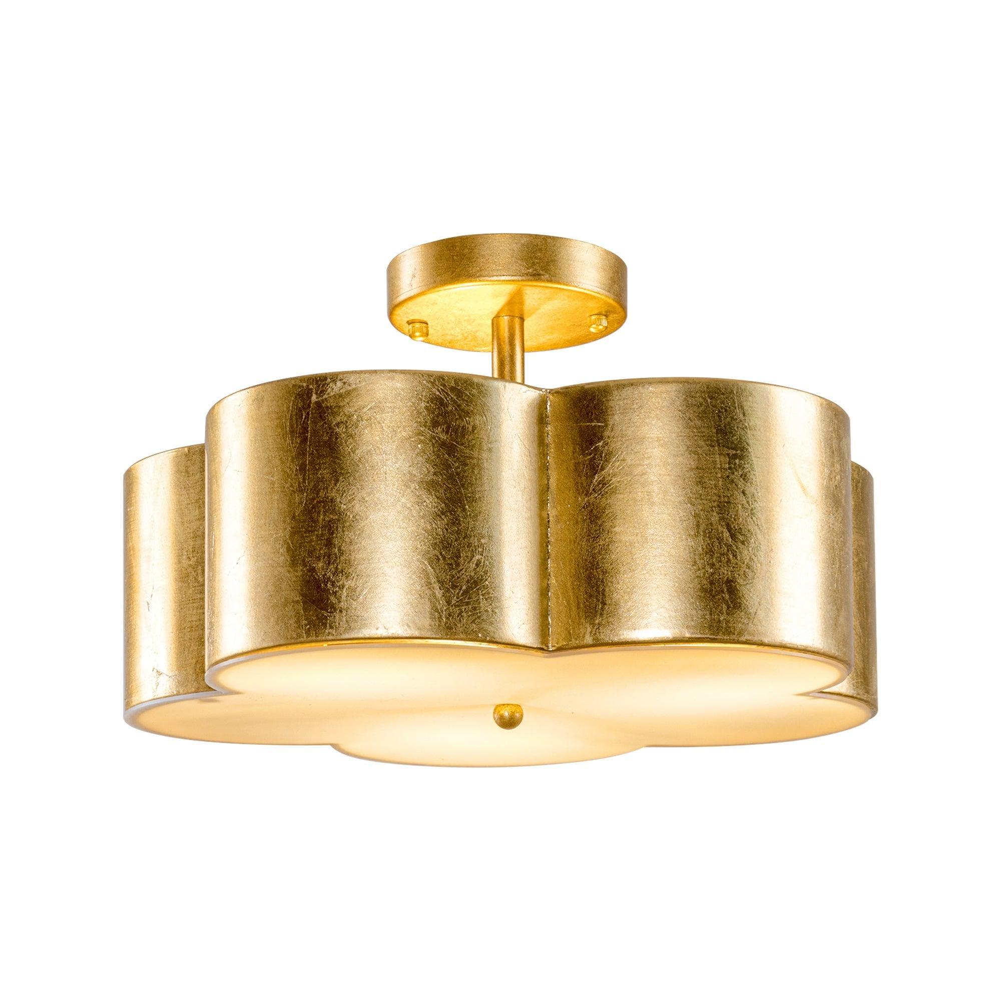 Modern Golden Semi Flush Mount Ceiling Light Fixture - 3 Lights for Bedroom, Dining Room, Living Room & Hallway Lighting