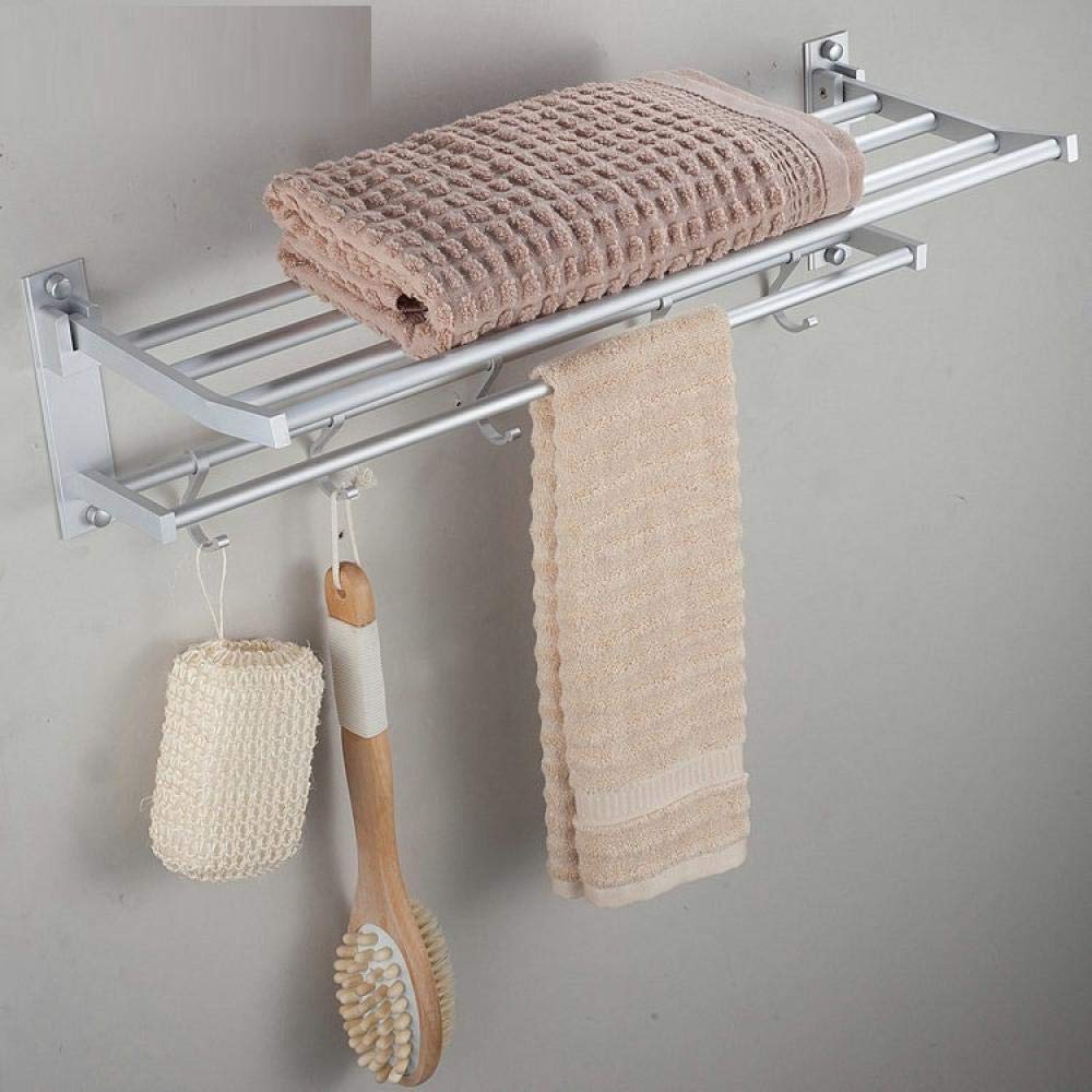 Space-Saving Aluminum Double Layer Wall Mounted Towel Rack with Hooks - Foldable Multi-Pole Bathroom Organizer for Towels & Robes (40cm Length) - Perfect for Small Bathrooms, Apartments & Laundry Rooms