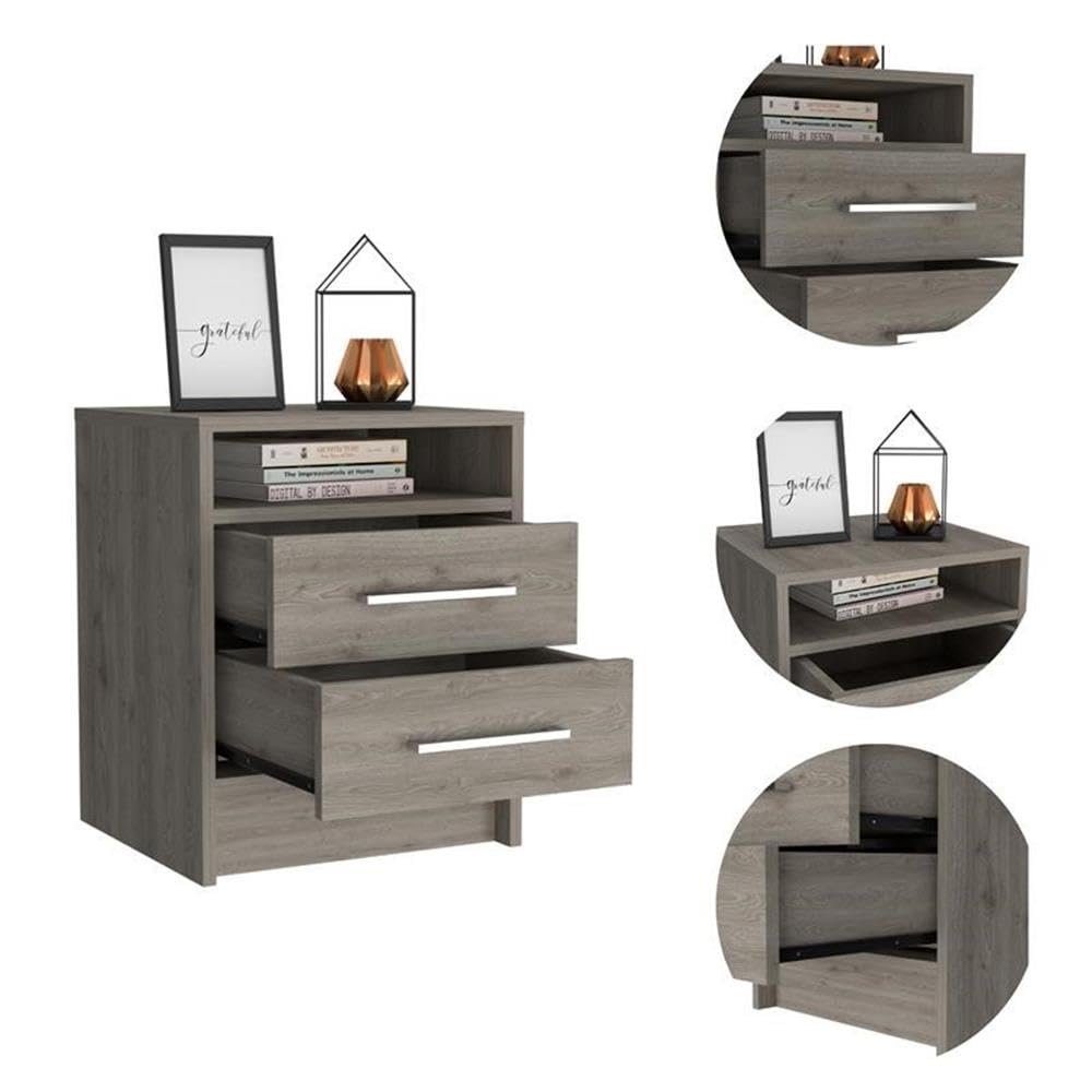TUHOME Eter Nightstand - Modern Gray Engineered Wood Bedside Table with Storage Shelf | Perfect for Small Spaces, Bedrooms & Guest Rooms
