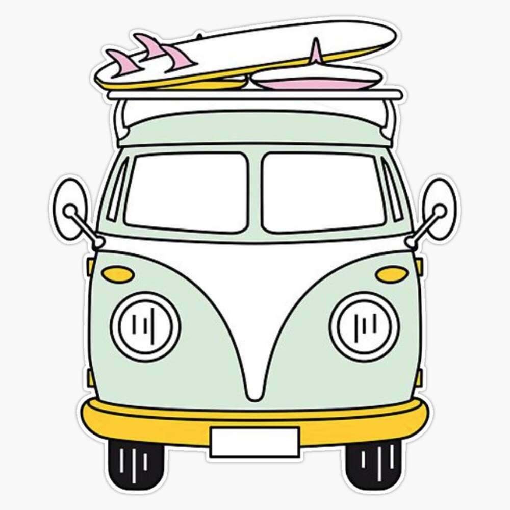 Retro Hippie Van with Surfboard Vinyl Sticker - Waterproof Decal for Cars, Laptops, Walls & Windows - 5 Inch Bumper Sticker - Perfect for Beach Lovers & Van Life Enthusiasts
