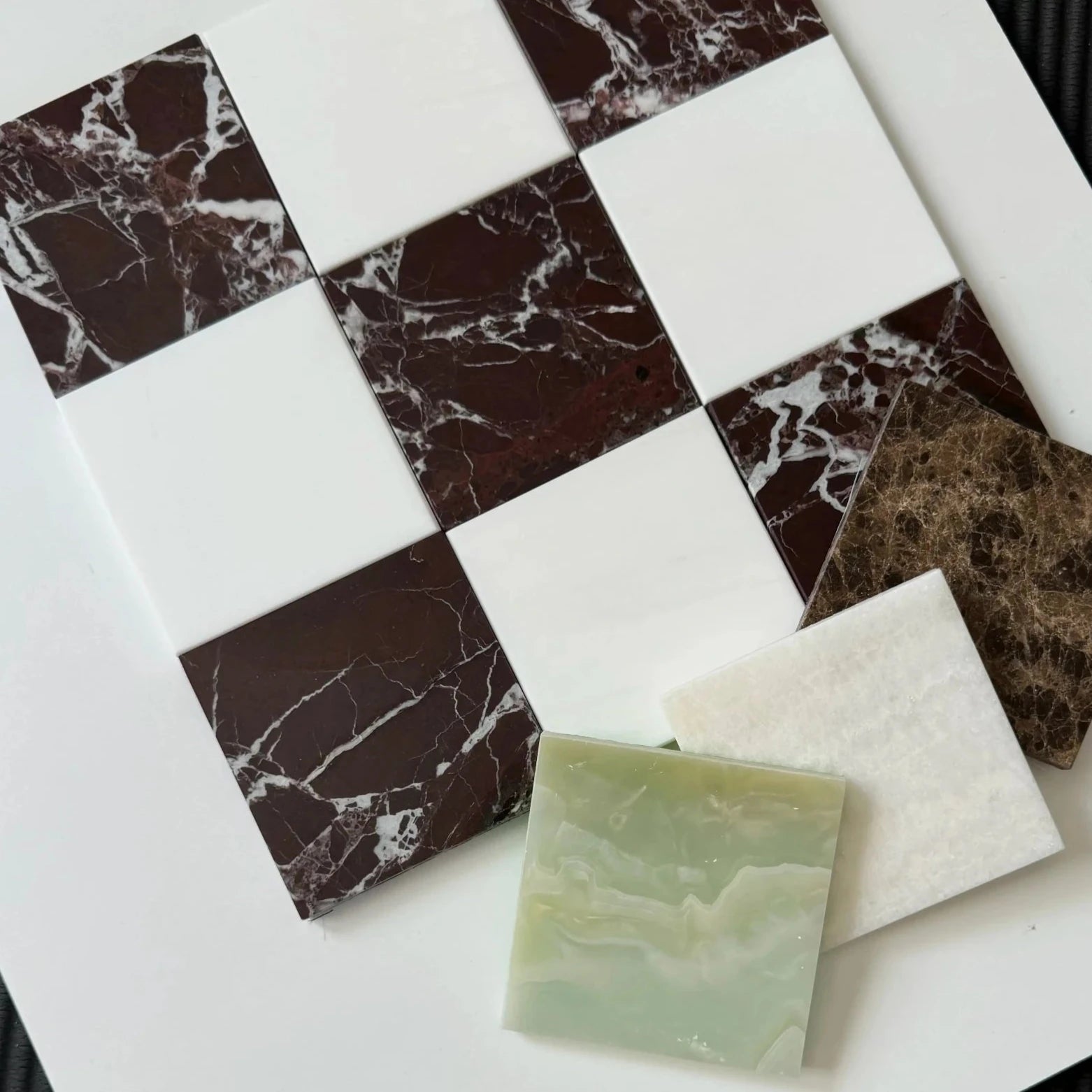 Premium Rosso Levanto & Bianco Dolomite Checkerboard Tiles - Polished or Honed Finish for Kitchen Backsplash, Bathroom Flooring, and Commercial Spaces
