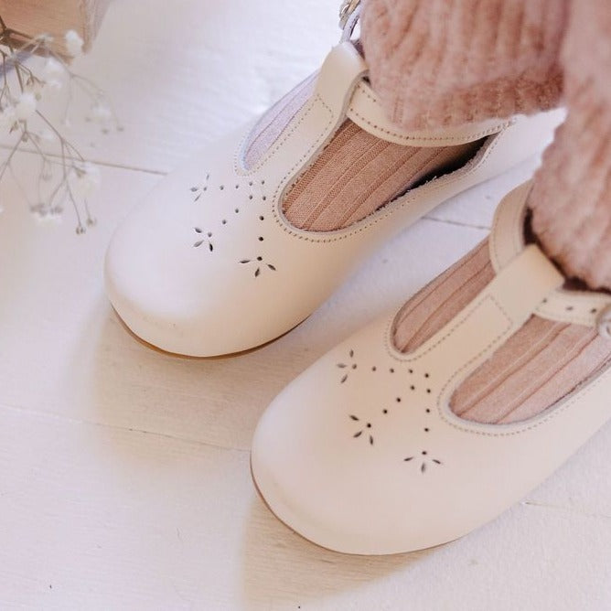 Catarina Mary Jane Cream Leather Shoes for Girls - Comfortable & Stylish Kids' Dress Shoes for School, Parties & Special Occasions