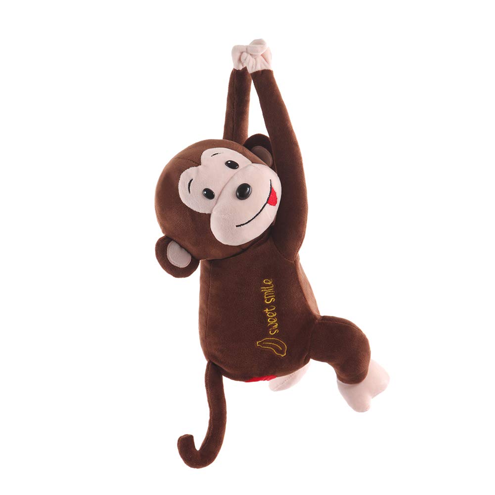Creative Monkey Hanging Tissue Box Cover - Cartoon Car Tissue Paper Holder for Home, Bathroom & Auto - Brown Napkin Storage Organizer - Perfect for Road Trips, Office & Daily Use
