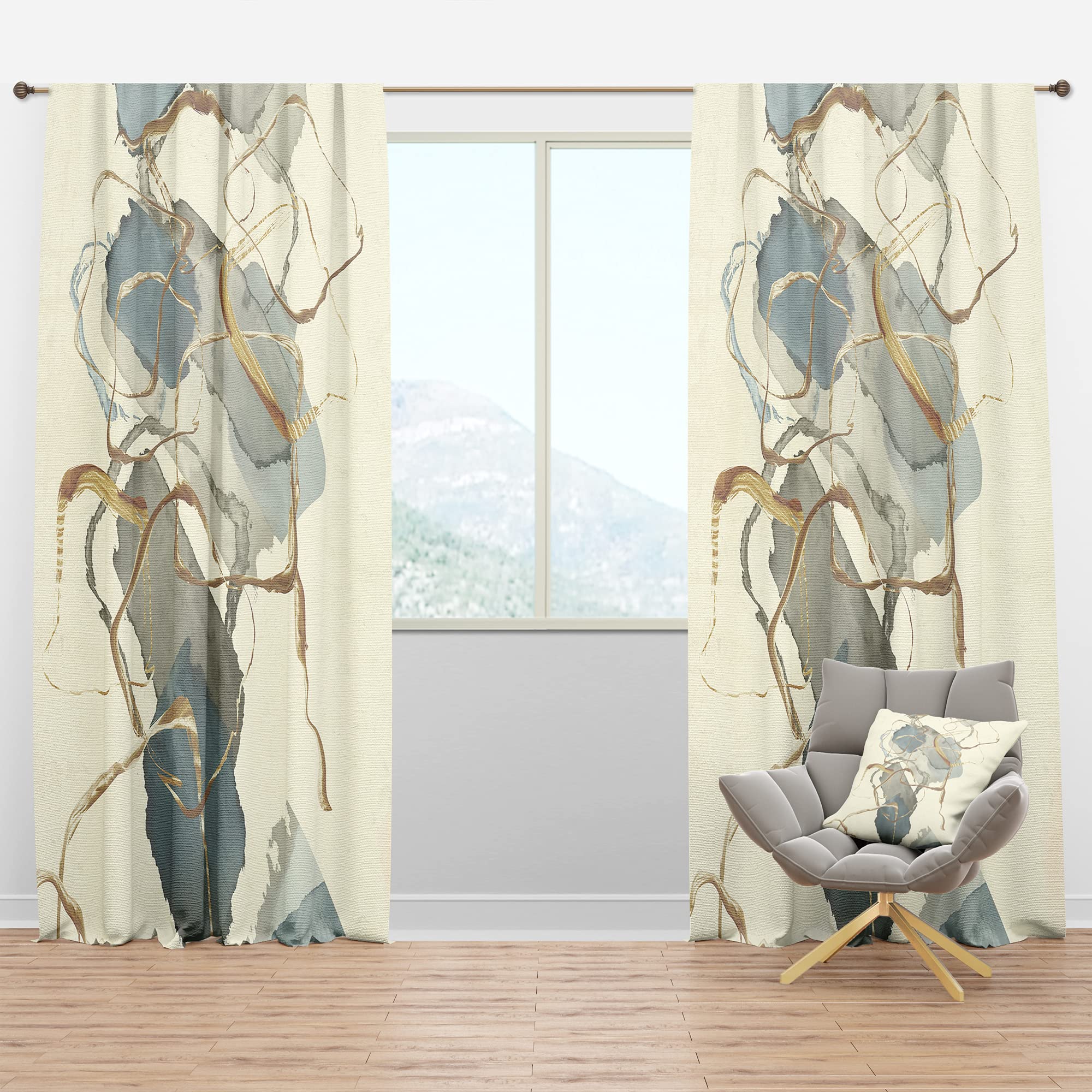 DesignQ Blackout Curtains 'Gold Glam Squares VII' - Thermal Insulated Single Panel (52x95 inches) for Bedroom & Living Room - Noise Reducing & Energy Saving Window Drapes for Better Sleep & Home Decor