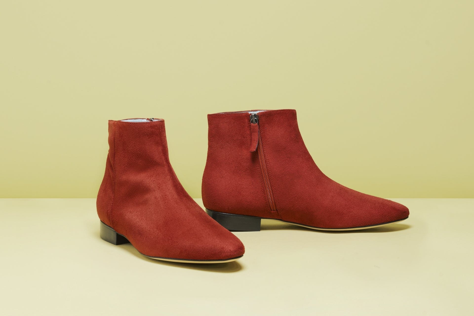Chiara Vegan Suede Flat Ankle Boots for Women - Comfortable Rust Brown Fall/Winter Booties | Perfect for Casual Outfits, Office Wear & Date Nights